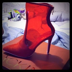 Red Clear and Suede High Heel Boots